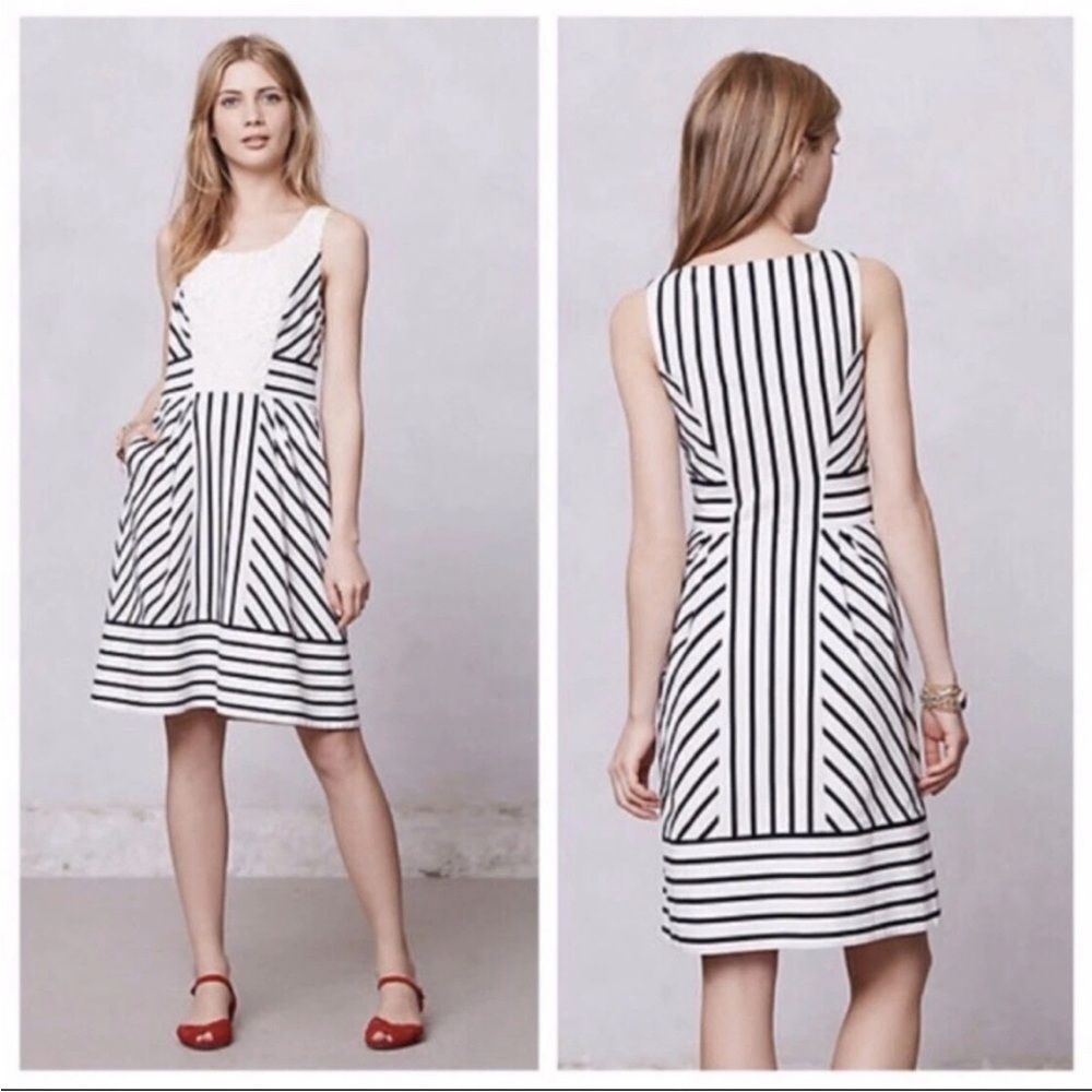 Maeve by Anthropologie Navy and Cream Striped Midi Dress